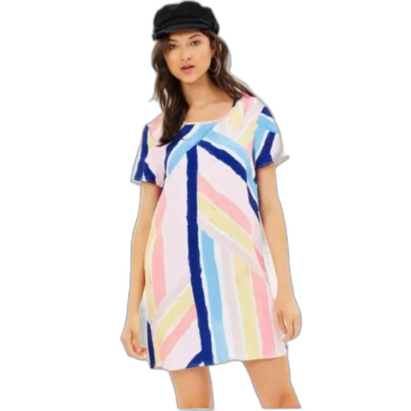 Minkpink Mara Tee Shirt Dress‎ Multicolor Pastel Stripe Mini Size Small - Picture 1 of 7